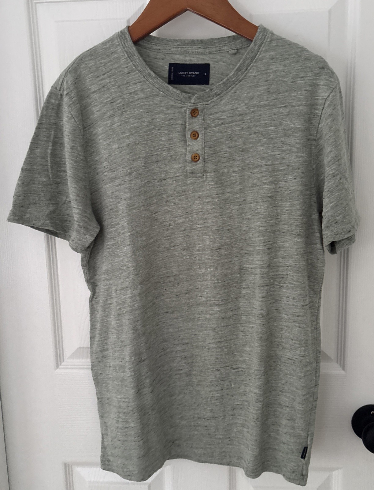 Lucky Brand HENLEY T-SHIRT Green Short Sleeve Linen Blend Men's SMALL EUC gallery