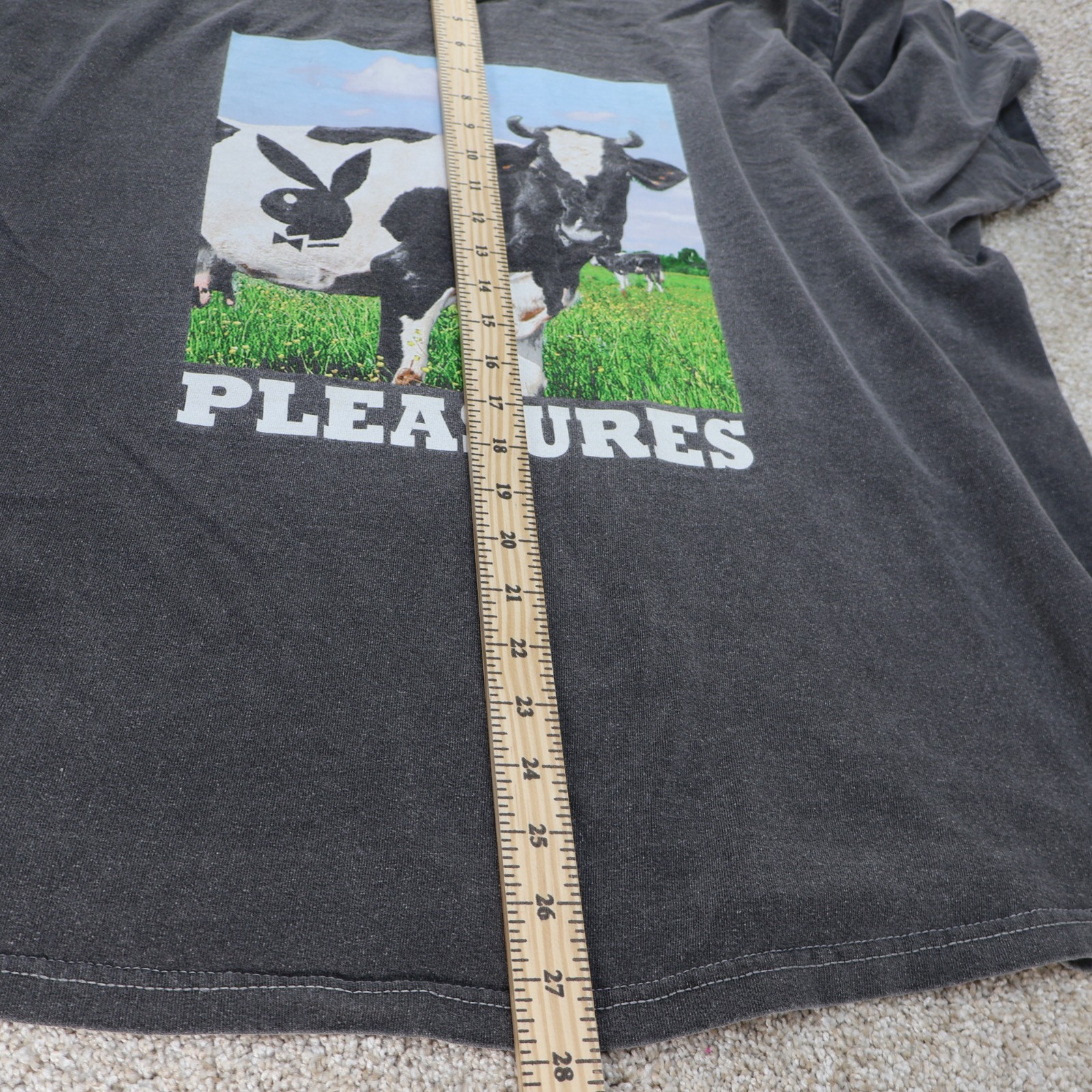 Pleasures Graphic T Shirt Mens XL Black Cow Print Streetwear (see photo for flaw gallery