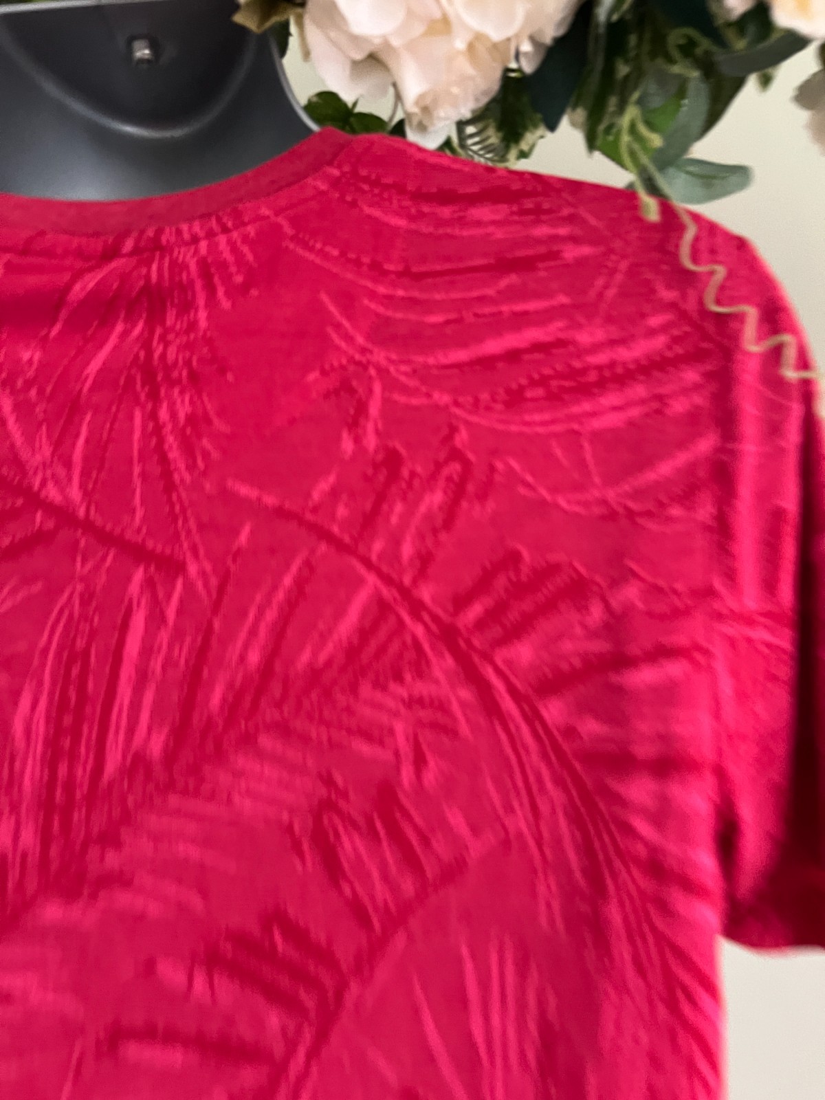TED BAKER T Shirt Top Mens TB 3 UK M Jacquared Leaf Print Short Sleeve Pink Red gallery