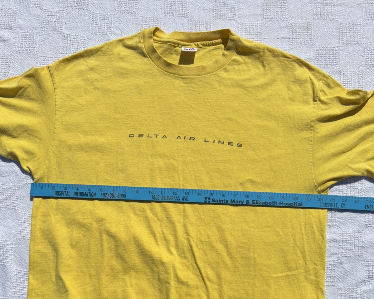 Delta Air Lines Anvil Yellow Employee Shirt Size XXL USA Vintage gallery