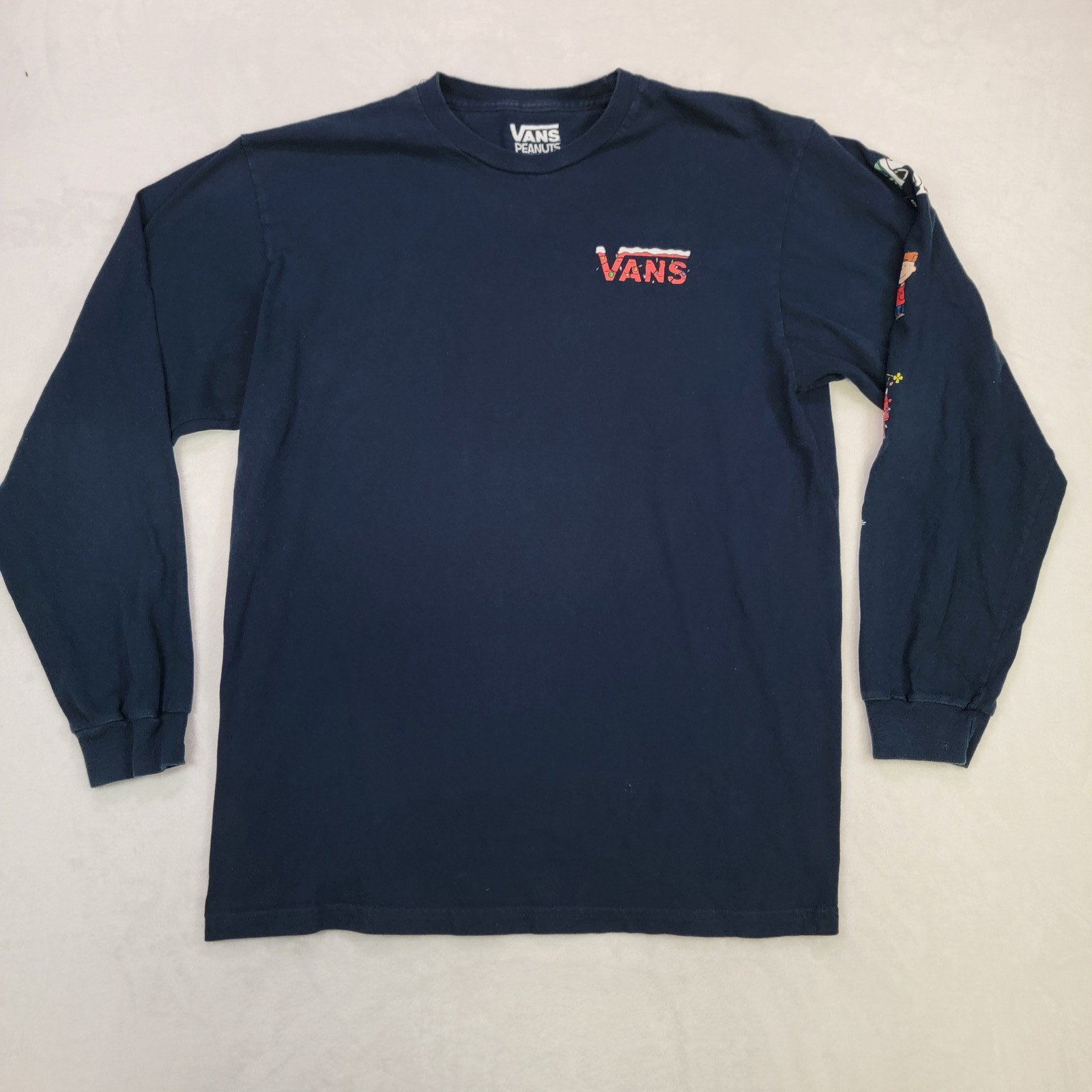 Vans Peanuts Christmas Snoopy Charlie Brown Long Sleeve Shirt Men's Size L Navy gallery