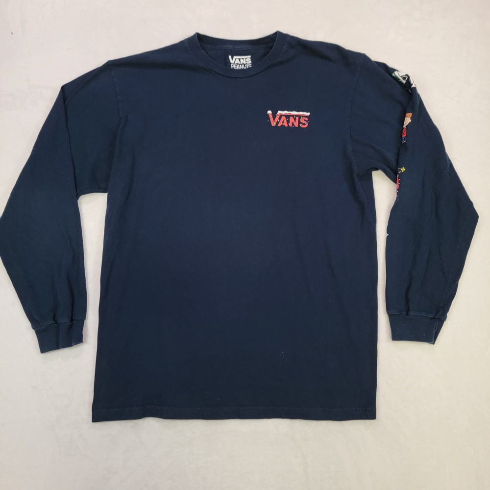 Vans Peanuts Christmas Snoopy Charlie Brown Long Sleeve Shirt Men’s Size L Navy
