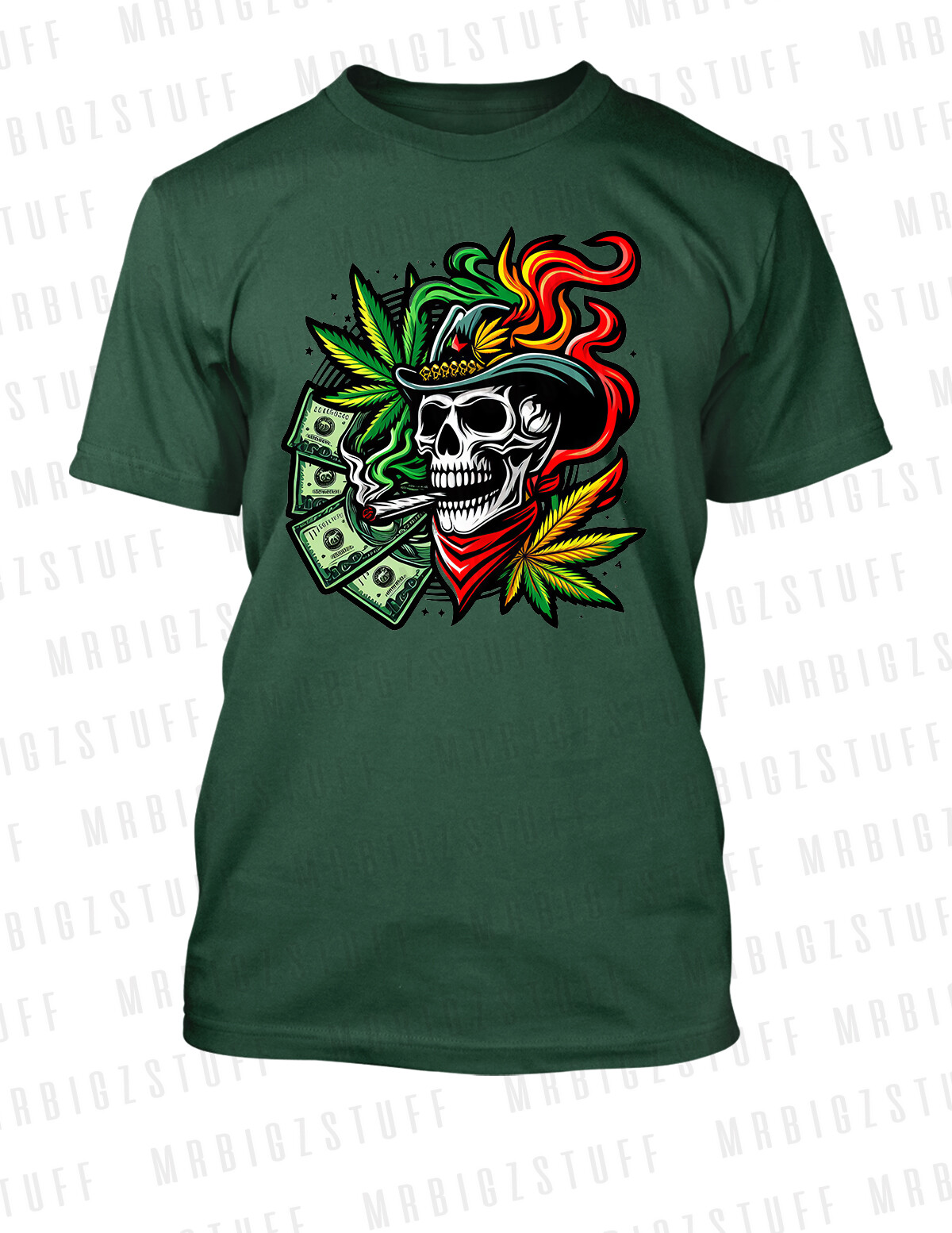 Pro Club Shaka 420 Marijuana Skull Smoker Tee Shirt Hip Hop Streetwear Hip T