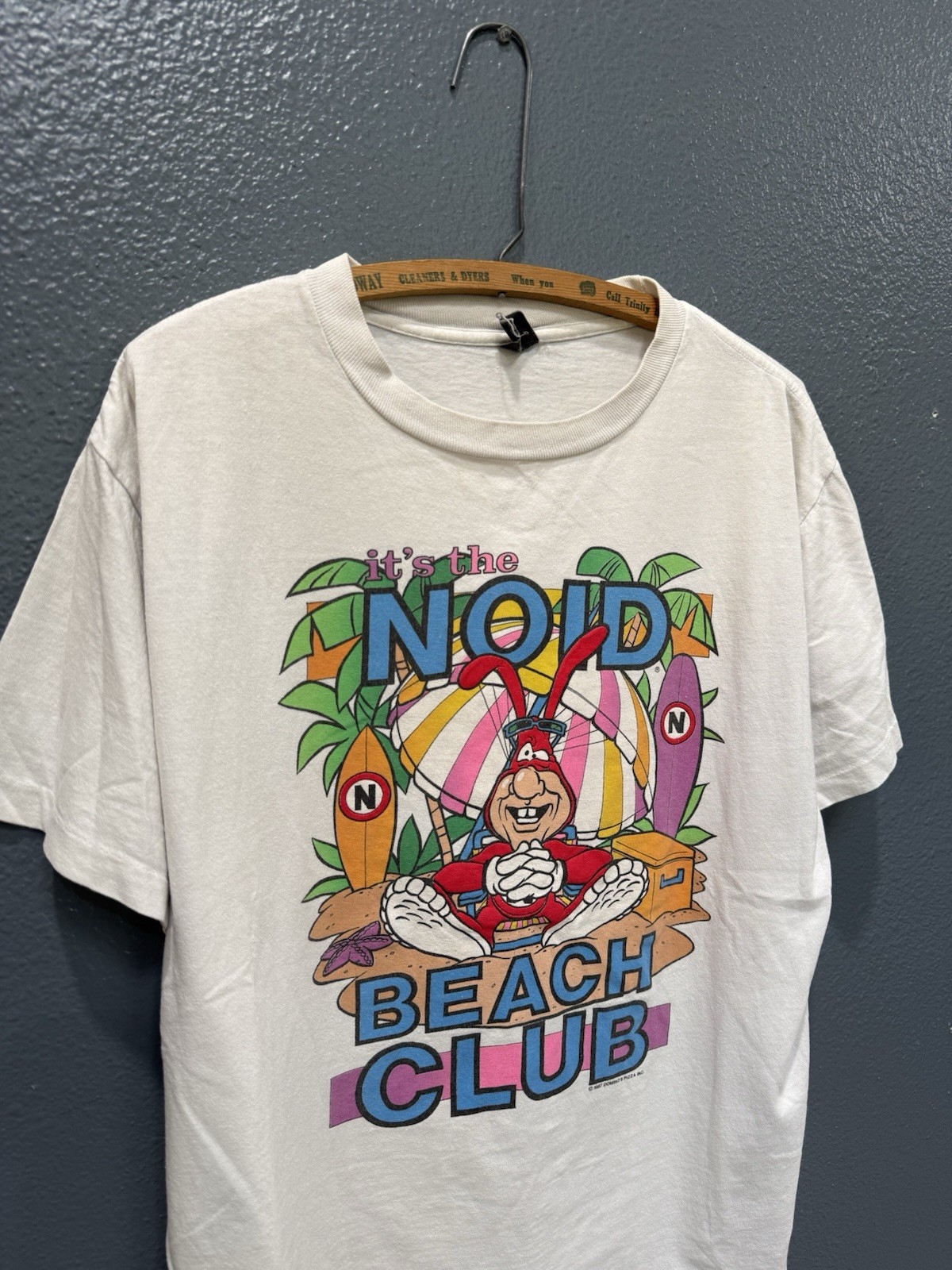 Vintage 80’s Dominos Pizza Noid Beach Club White Tee Shirt XL Mens