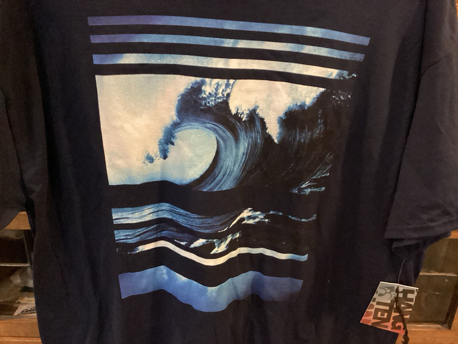 NWT HANG TEN Navy Blue Ocean Waves Surfing S/S T-shirt SZ XL - Cool gallery