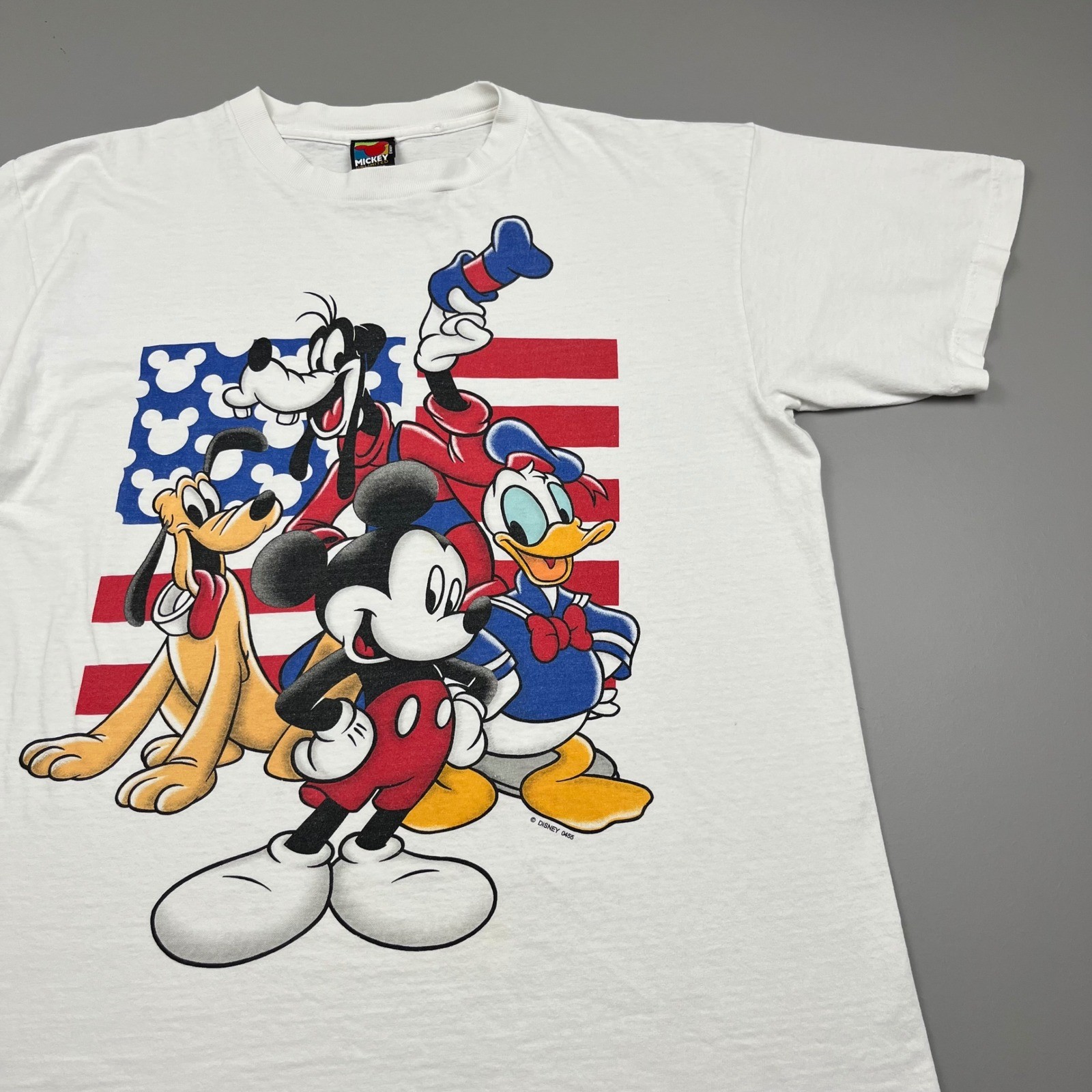 Mickey Unlimited T-Shirt Mens OSFA White Disney Characters American Flag Vintage gallery