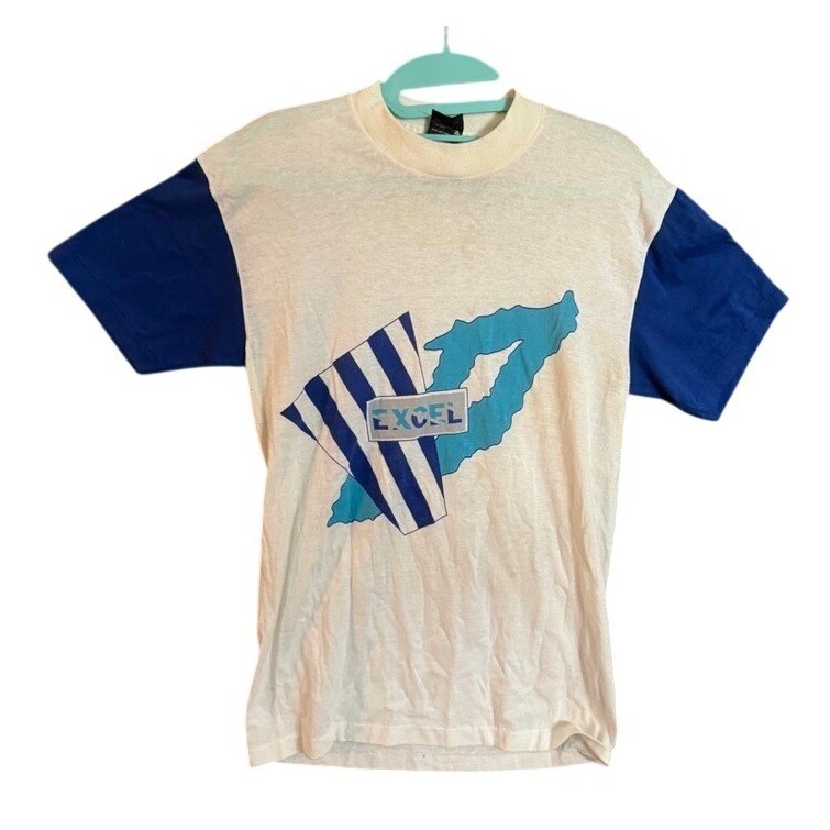 Vintage Slazenger Excel Graphic T Shirt Mens Medium Blue White Retro Sportswear gallery