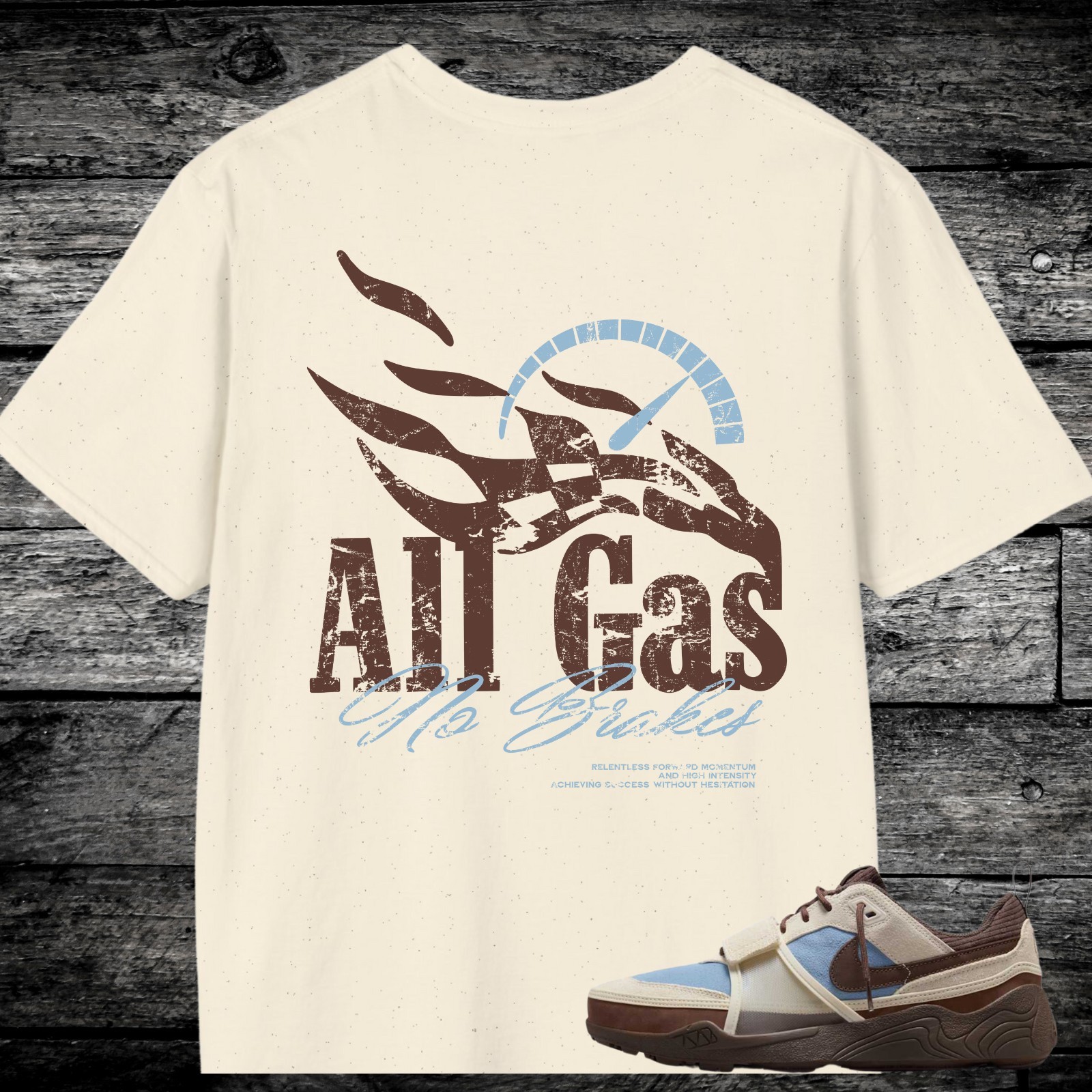 Travis Scott Field Jaxx Leche Blue Sneaker Match Shirt, Baroque Brown Pale Ivory gallery
