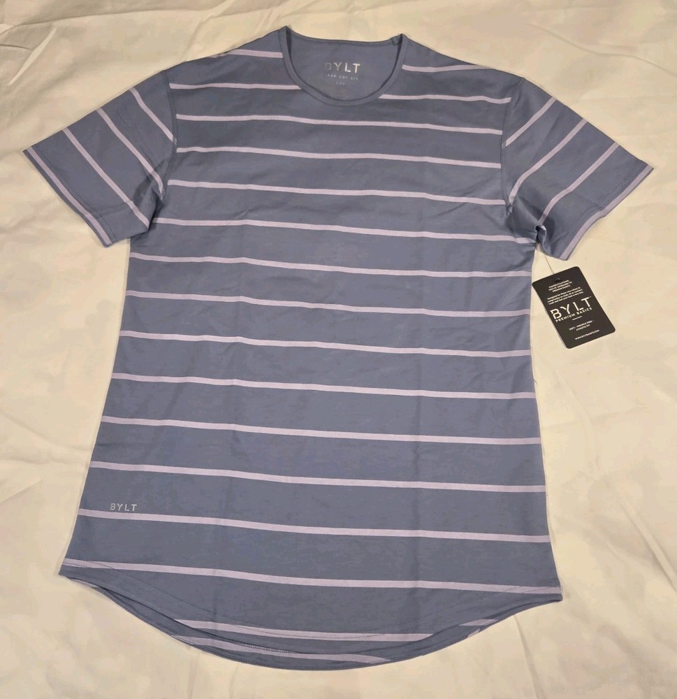BYLT Drop Cut Lux Shirt Large Striped Short Sleeve NWT