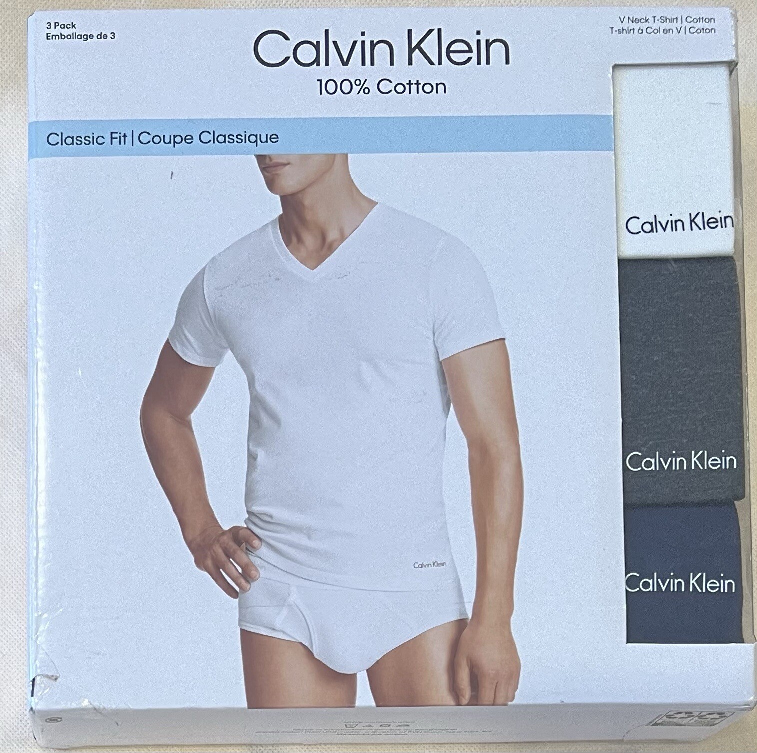 CALVIN KLEIN 3 PACK CLASSIC FIT Soft Breathable Cotton T-SHIRTS V Neck LARGE gallery