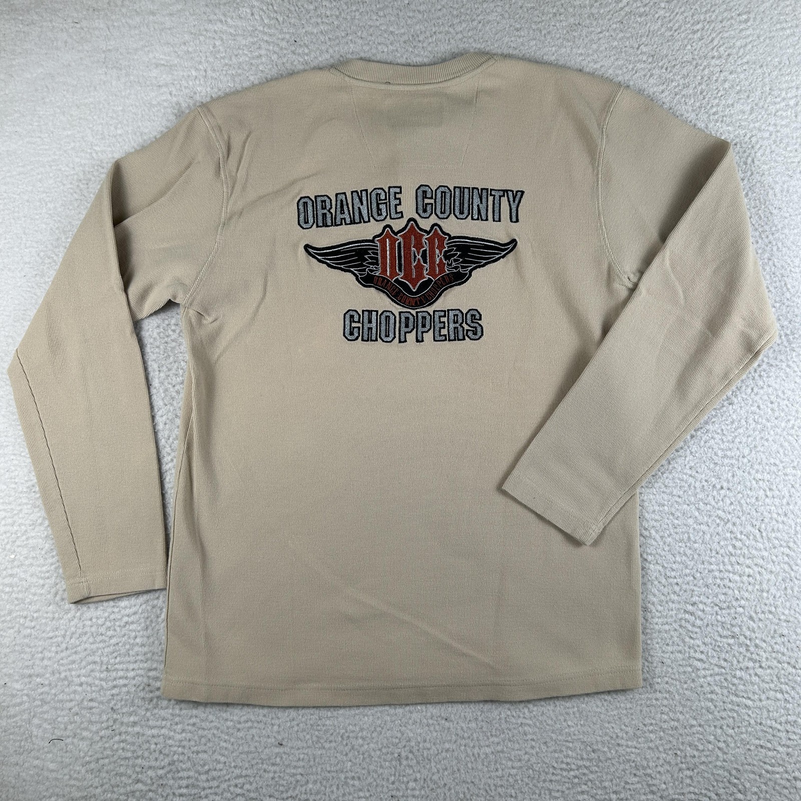 Orange County Choppers Shirt Mens Large Beige Thermal Henley Waffle Biker Logo gallery