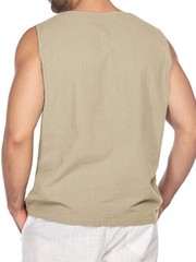 Mens Loose Tank Tops Cotton Linen Sleeveless Lace-up T-shirt Daily Wear Vacation