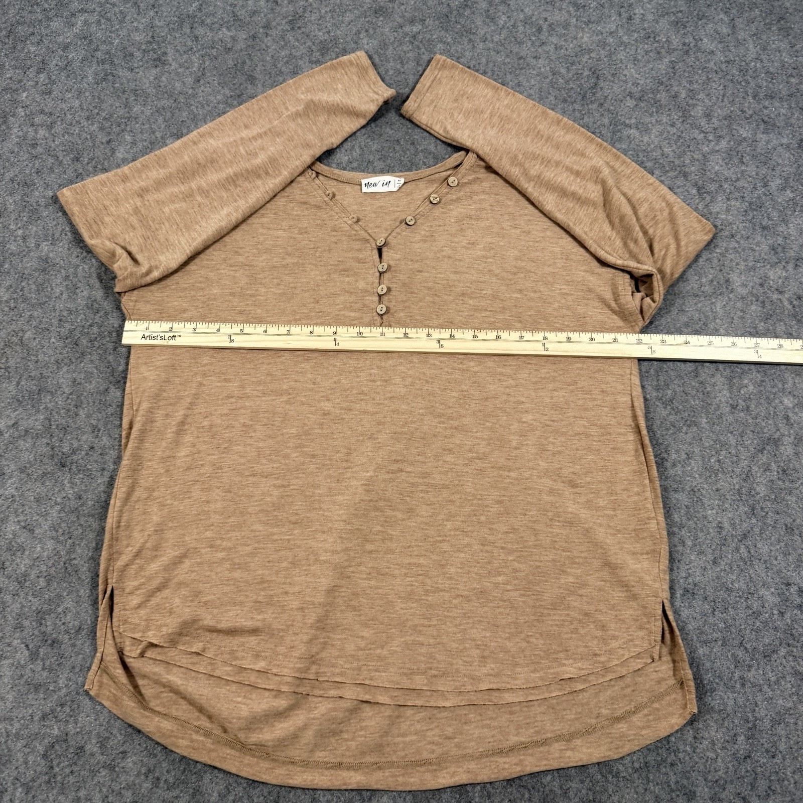 New In Button Stretch Casual Long-Sleeve T-Shirt Fits Women's Size Medium Brown gallery