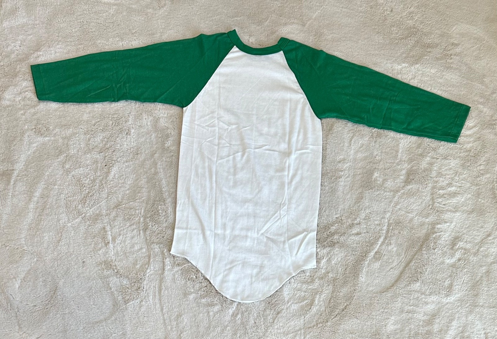 Vintage 90's Russel Athletic Blank White & Green Raglan Single Stitch Shirt S gallery