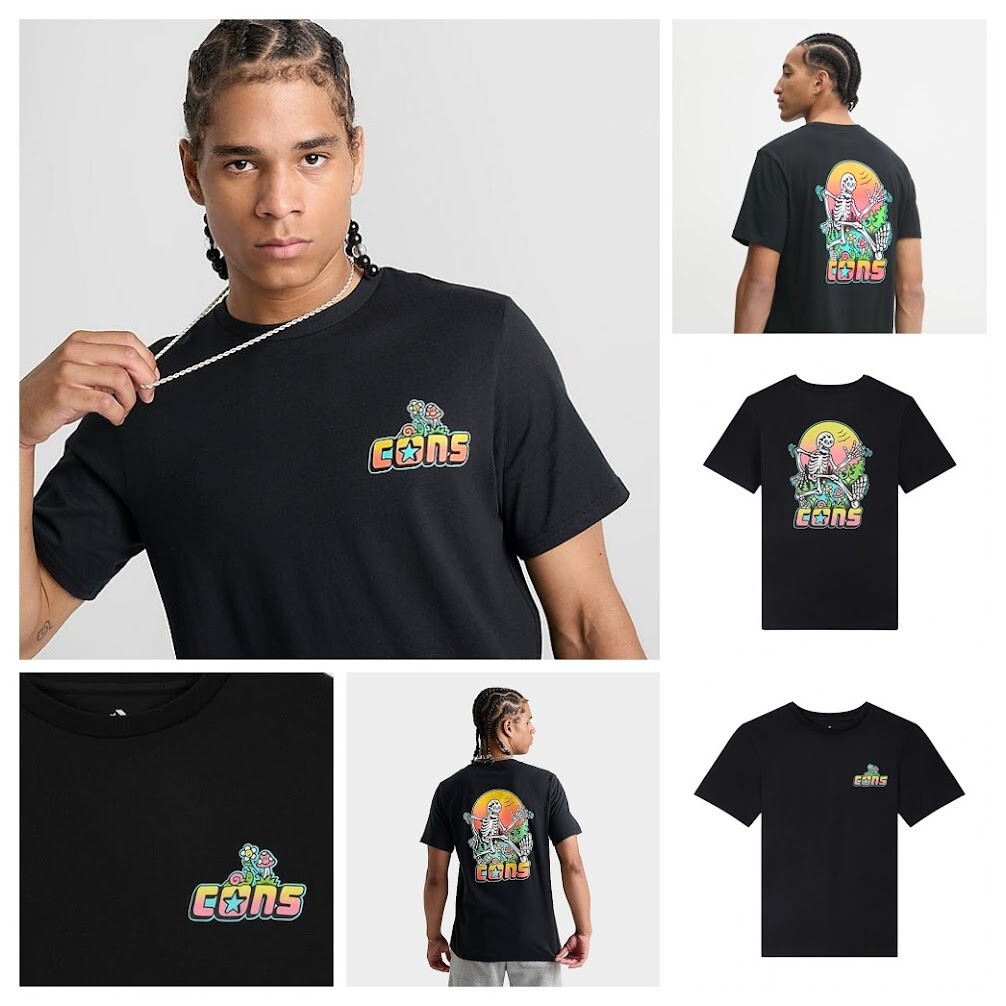 Converse 2XL Men’s T-Shirt Black Retro Cons Bones Skeleton Sunrise Cotton New