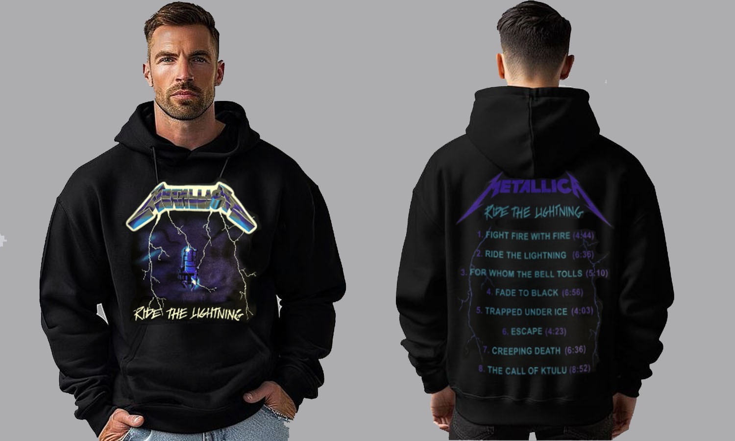 METALLICA RIDE THE LIGHTNING BLACK HOODIE MEN'S 100% SILK SCREEN gallery