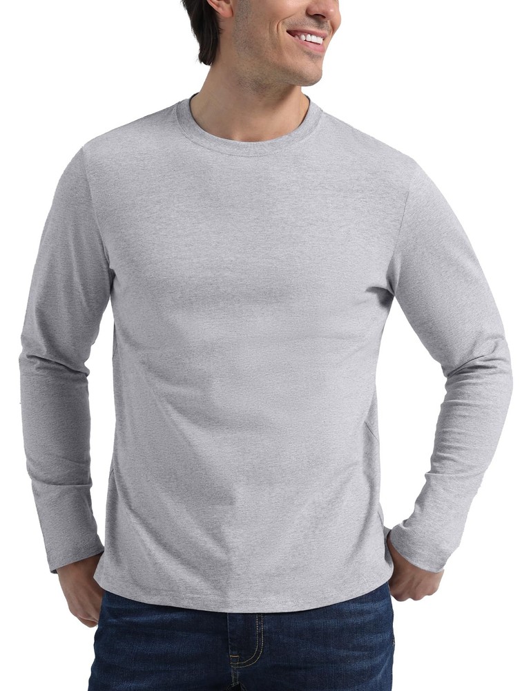 Men’s 2 Pack Long Sleeve Soft Casual Cotton Crew Neck Shirts (Heather Grey, XXL)