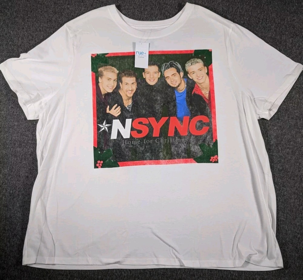 Rue21+ Plus Zeeks 3XL Nsync White shirt christmas Cottonpolyester NWT