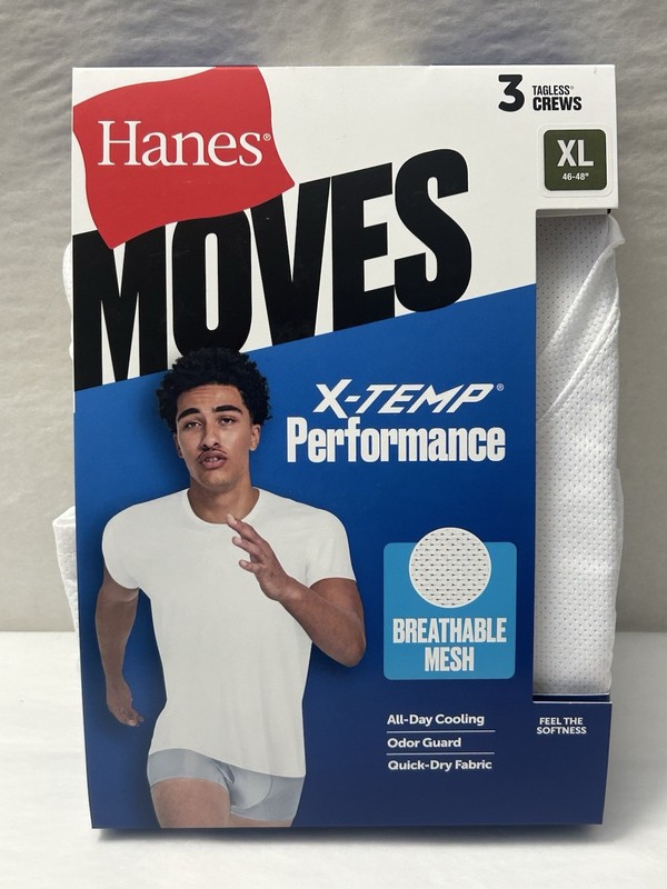 NEW Hanes Moves 3-PACK T-shirt Tee X-Temp Breathable Mesh Sz 46-48  XL  (HB-9)