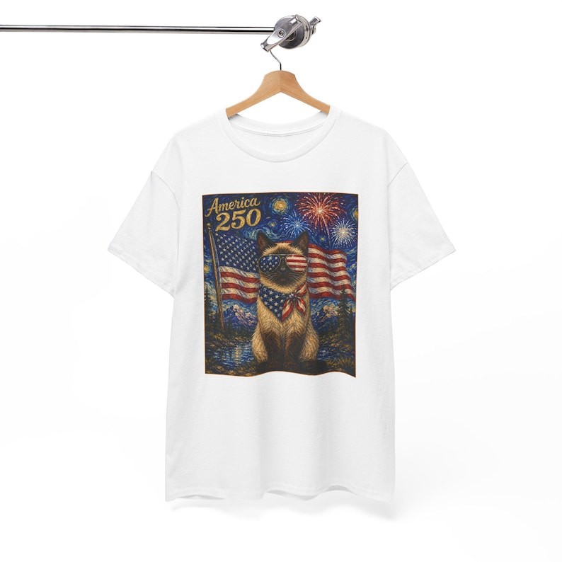 Starry Night Siamese Cat Graphic T-Shirt 250th 4th of July Patriotic gallery