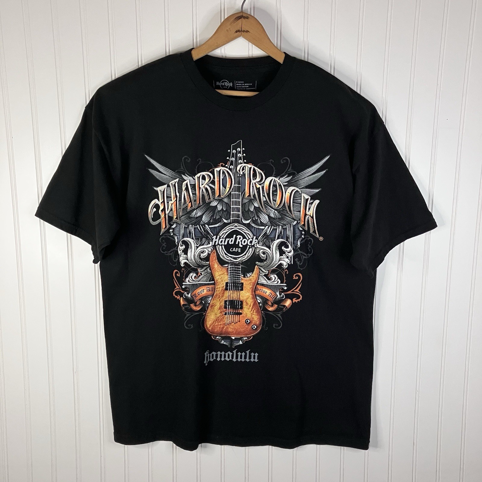 Hard Rock Cafe Honolulu Hawaiian Guitar Graphic T-Shirt Mens XL Black gallery