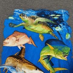 Guy Harvey Ron Jon Surf Shop Pocket Shirt Mens Small Gray Turtle Dolphin Shark