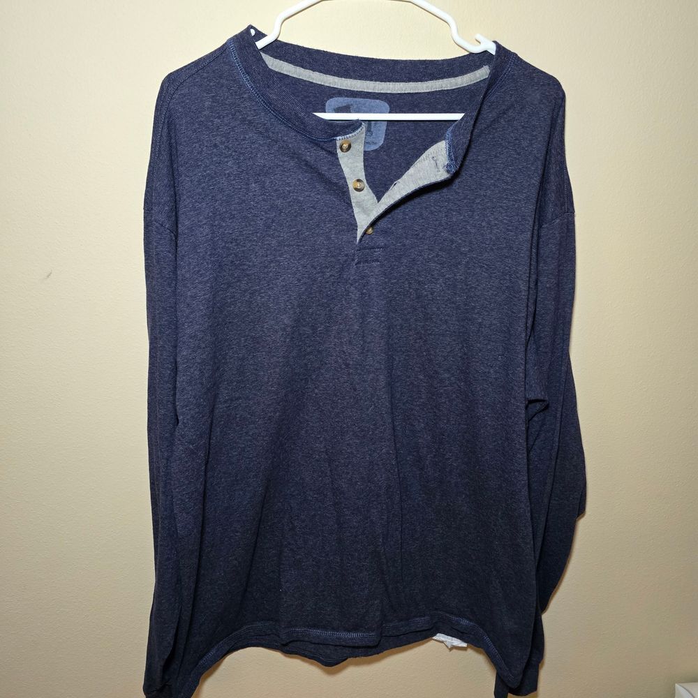 Hanes Men's Long Sleeve Beefy Henley Shirt - Heather Navy- size XL gallery