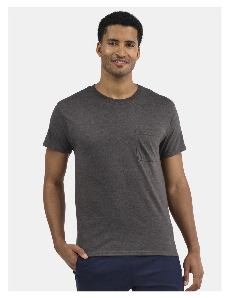 ATHLETIC WORKS Men’s L (42-44) Pocket Cotton Tee Short Sleeve • Charcoal gallery