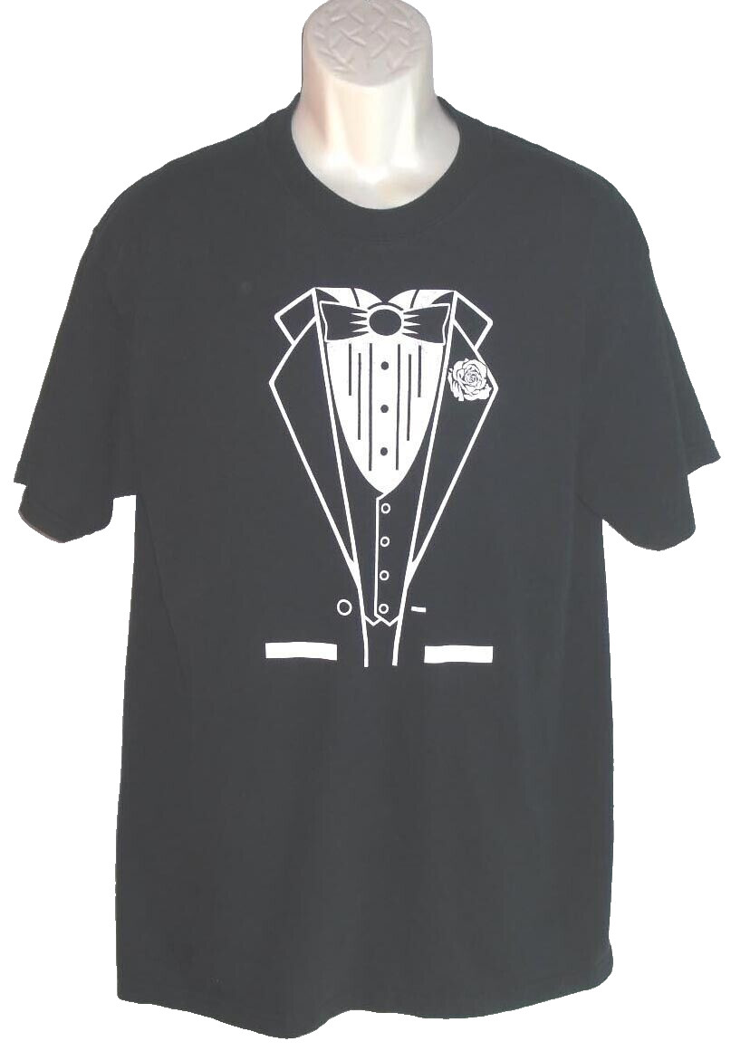 TUXEDO tee T shirt sz L Formal PROM Black