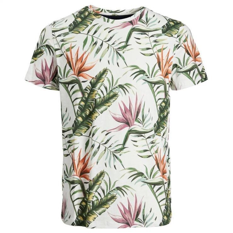 Jack & Jones Men's Coastal Tropical-Print T-Shirt in Cloud Dancer-2XL gallery
