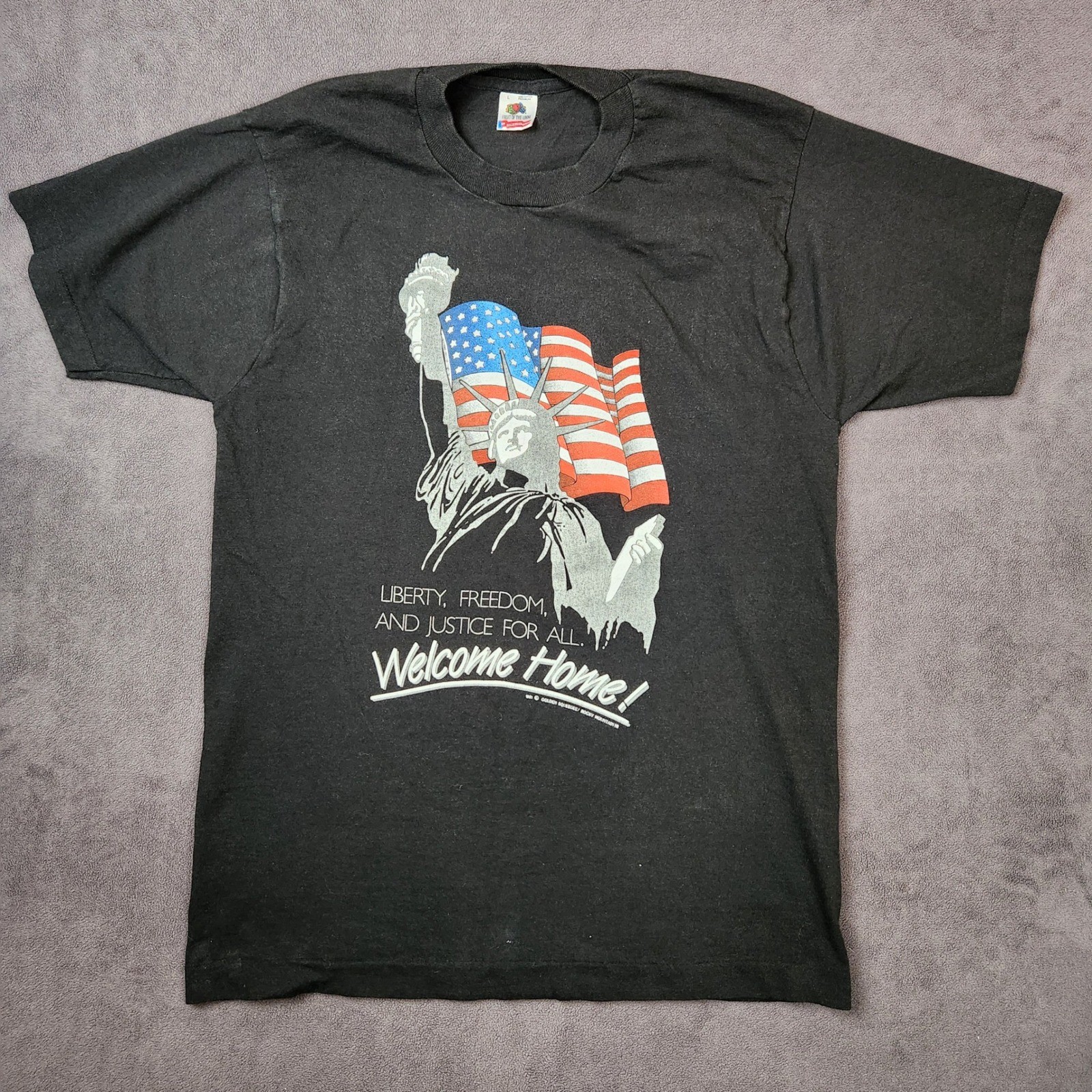 Vintage 1991 Welcome Home Statue of Liberty Graphic T Shirt Large Single Stitch