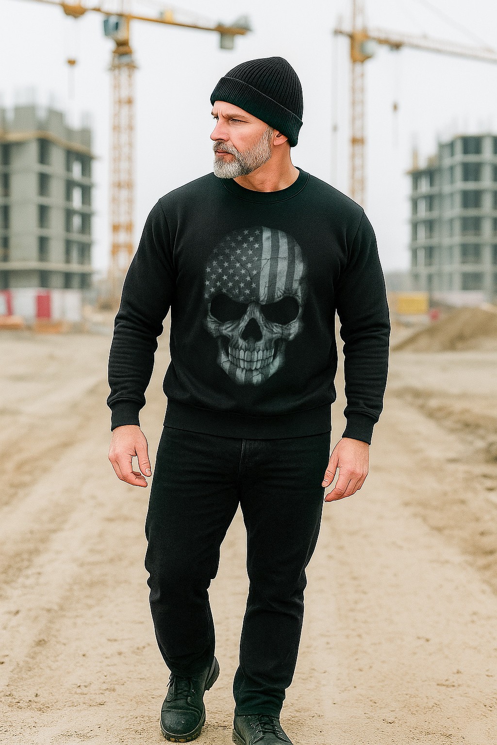 USA Skull Sweatshirt | Distressed American Flag Skull | Unisex Warm Crewneck gallery