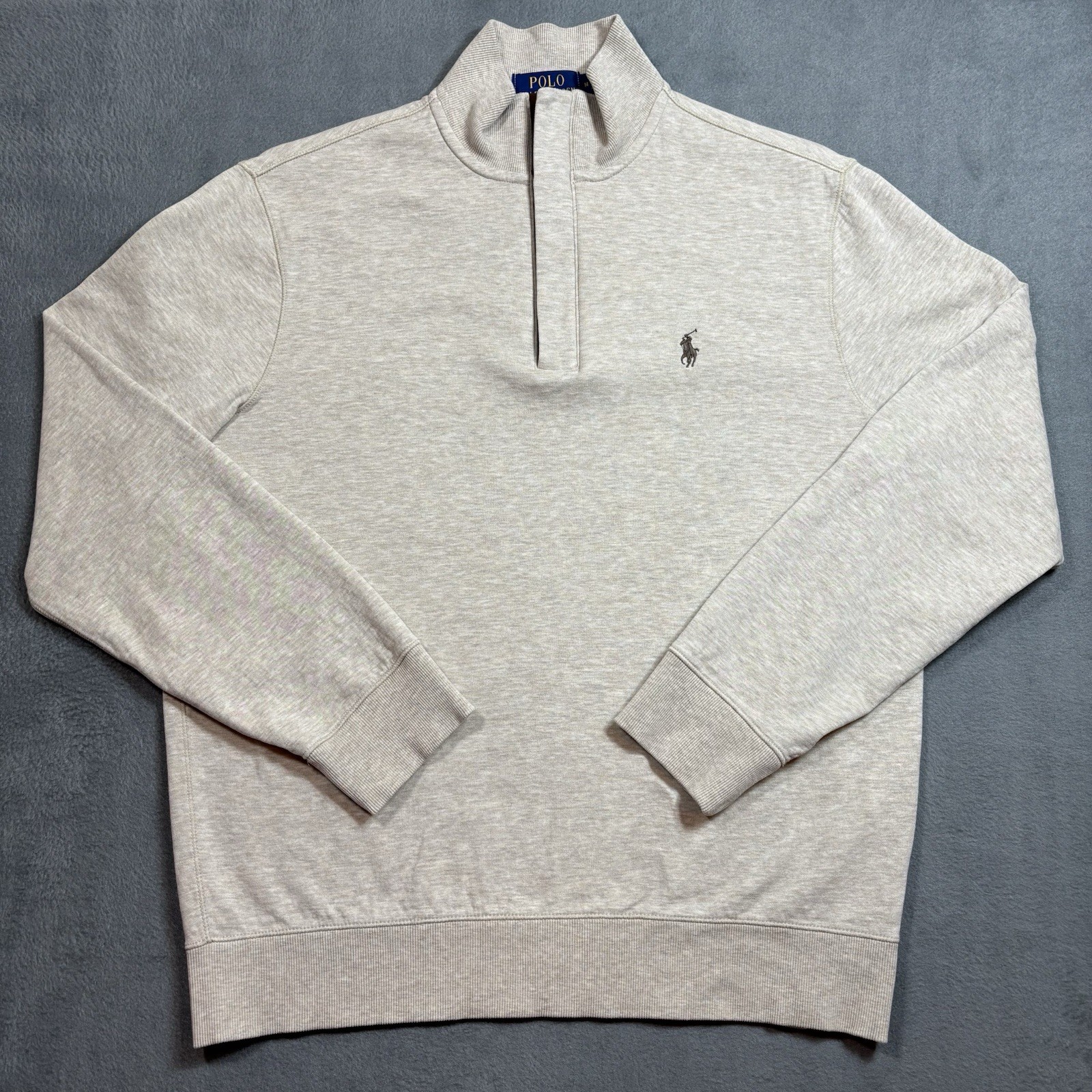 Polo Ralph Lauren Long Sleeve 1/4 Zip Pullover LSHZM16 Beige Brown Zipper Mens M gallery