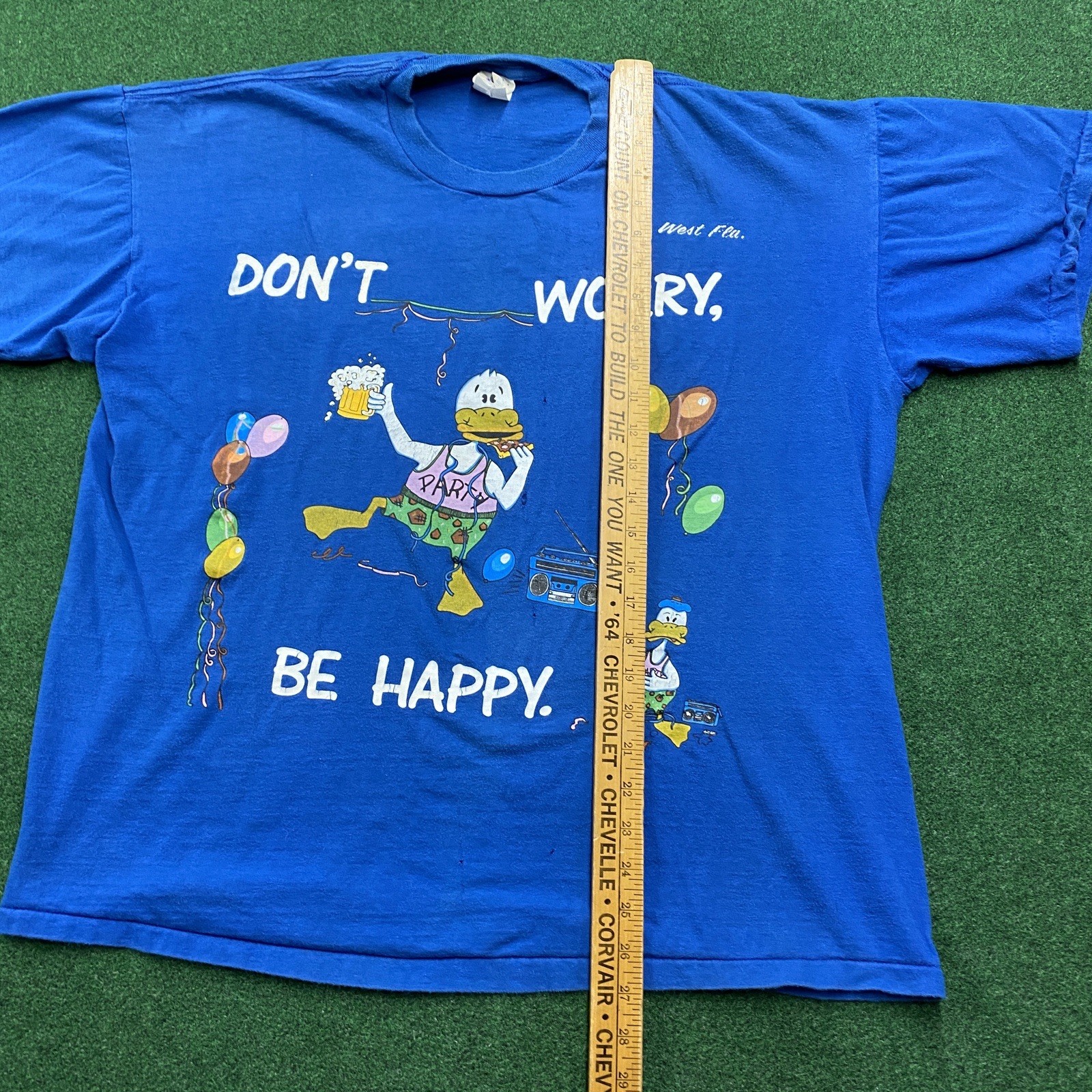 Vintage Don’t Work Be Happy Shirt Mens XL Blue 80S 90S Party Animal Tee USA gallery