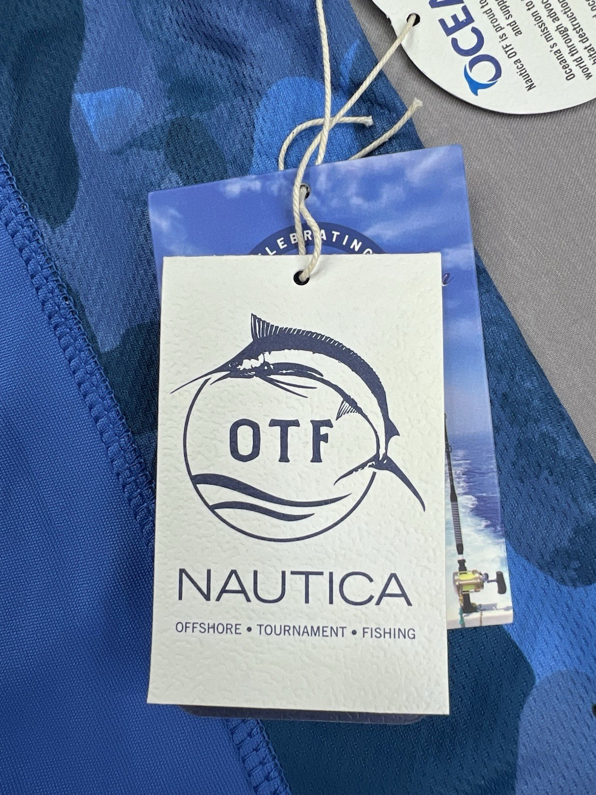 Nautica Shirt Men L Blue Camo OTF Offshore Tournament Fishing UPF50+ Performance gallery