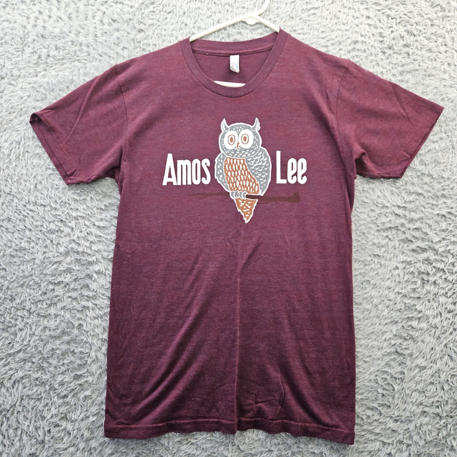 Amos Lee Music T Shirt Medium American Apparel Owl Maroon Cotton Blend Americana gallery