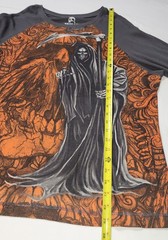 Skully Grim Reaper Thermal Long Sleeve TShirt Charcoal Orange Halloween XL 46-48