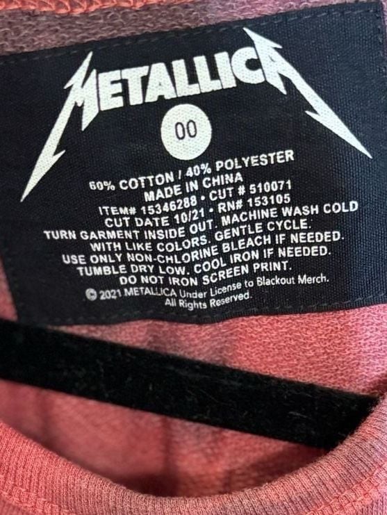 Metallica Red and Black Tie Dye Cold Shoulder Band Graphic Sweatshirt XXS gallery