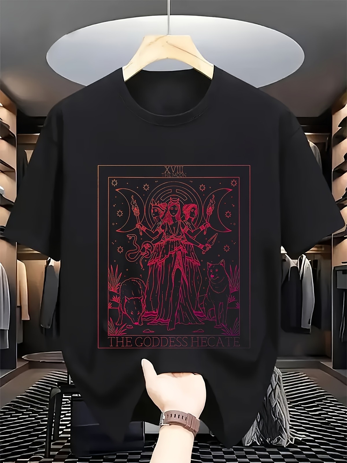 Hecate Tarot Triple Moon Goddess Witch Pagan Graphic T-Shirt Vintage Tee