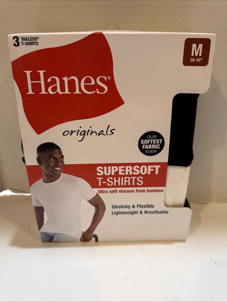 3 Pack Hanes Men’s Medium Supersoft T-Shirt Viscose From Bamboo Tagless