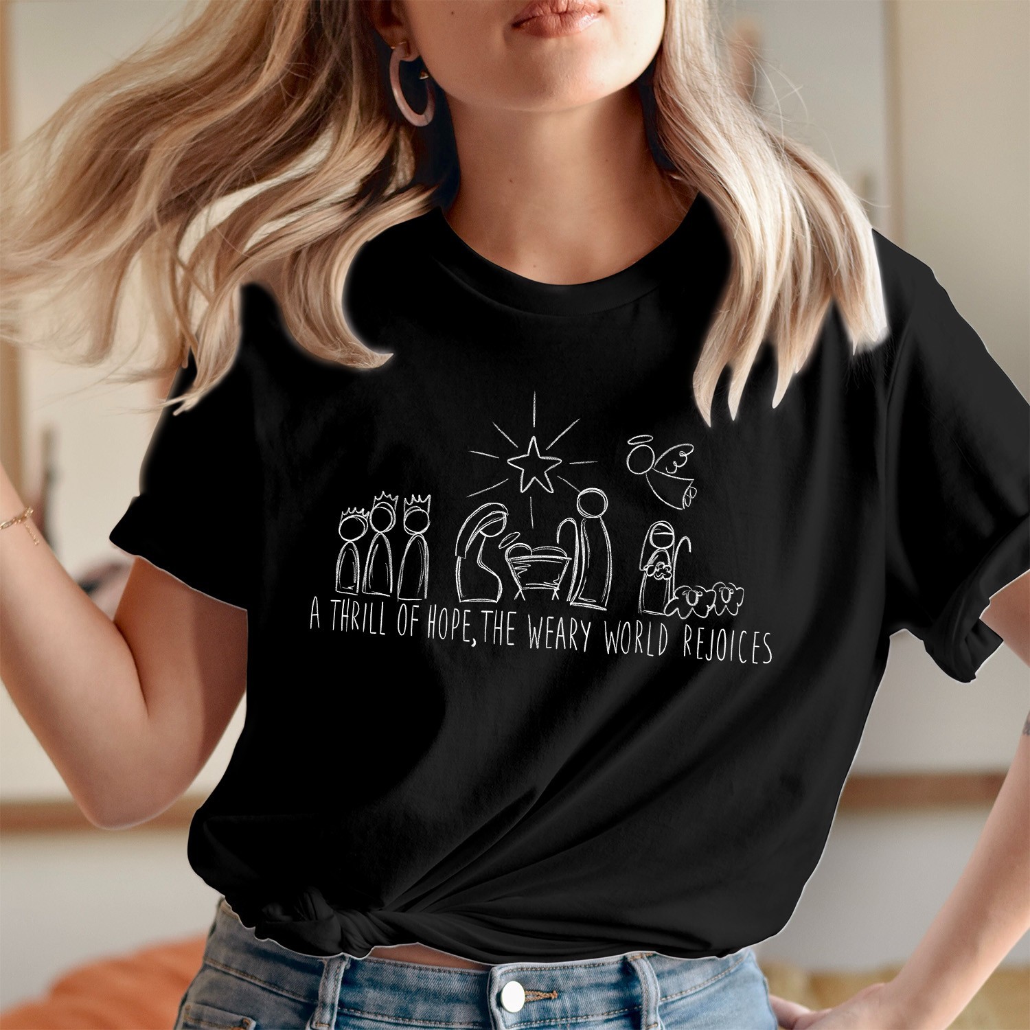 A Thrill Of Hope Nativity T-Shirt Christmas Religious Bible Verse Gift T-5321
