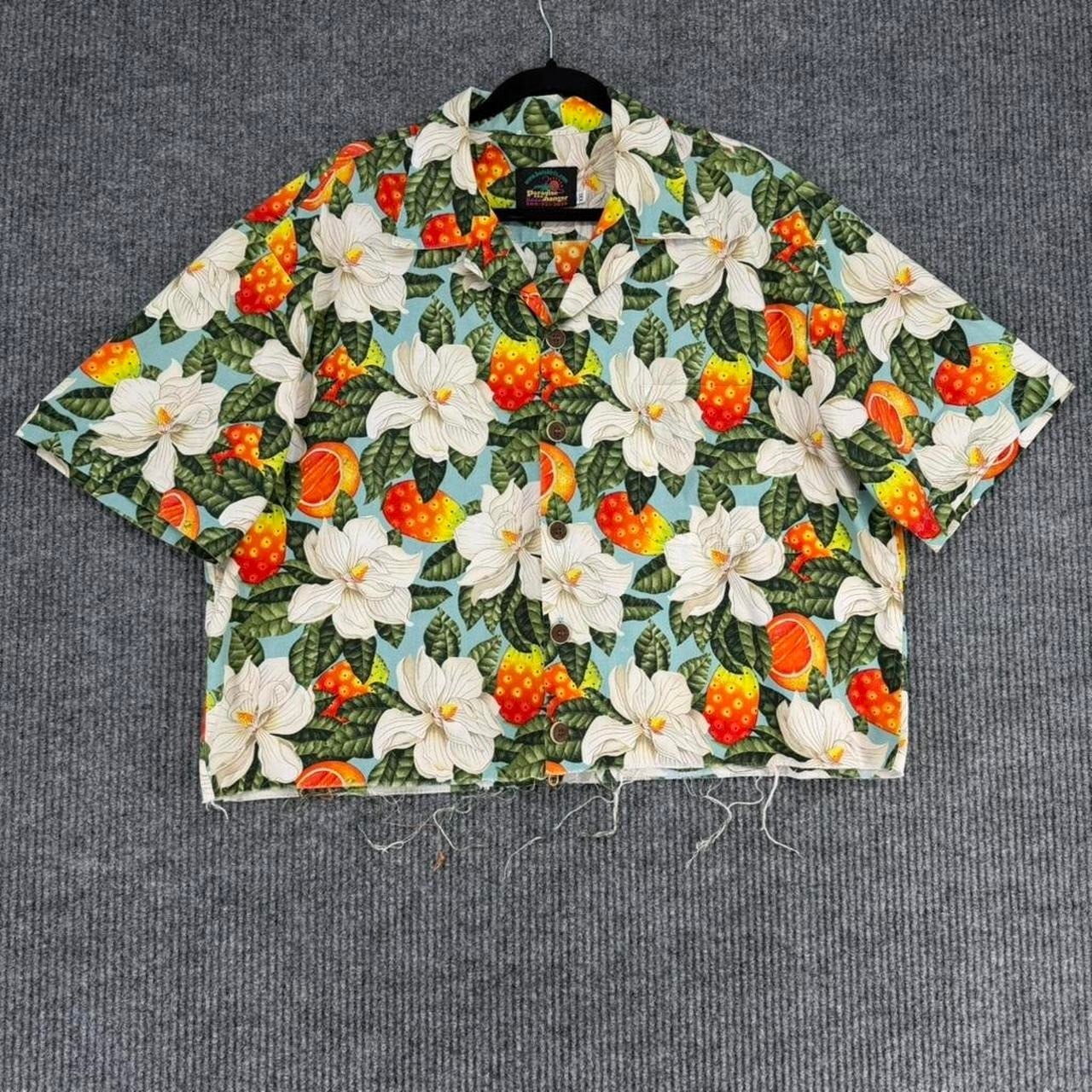 Vintage Paradise Hanger Hawaiian Crop Shirt Tropical Floral Fruit Boxy XXL gallery
