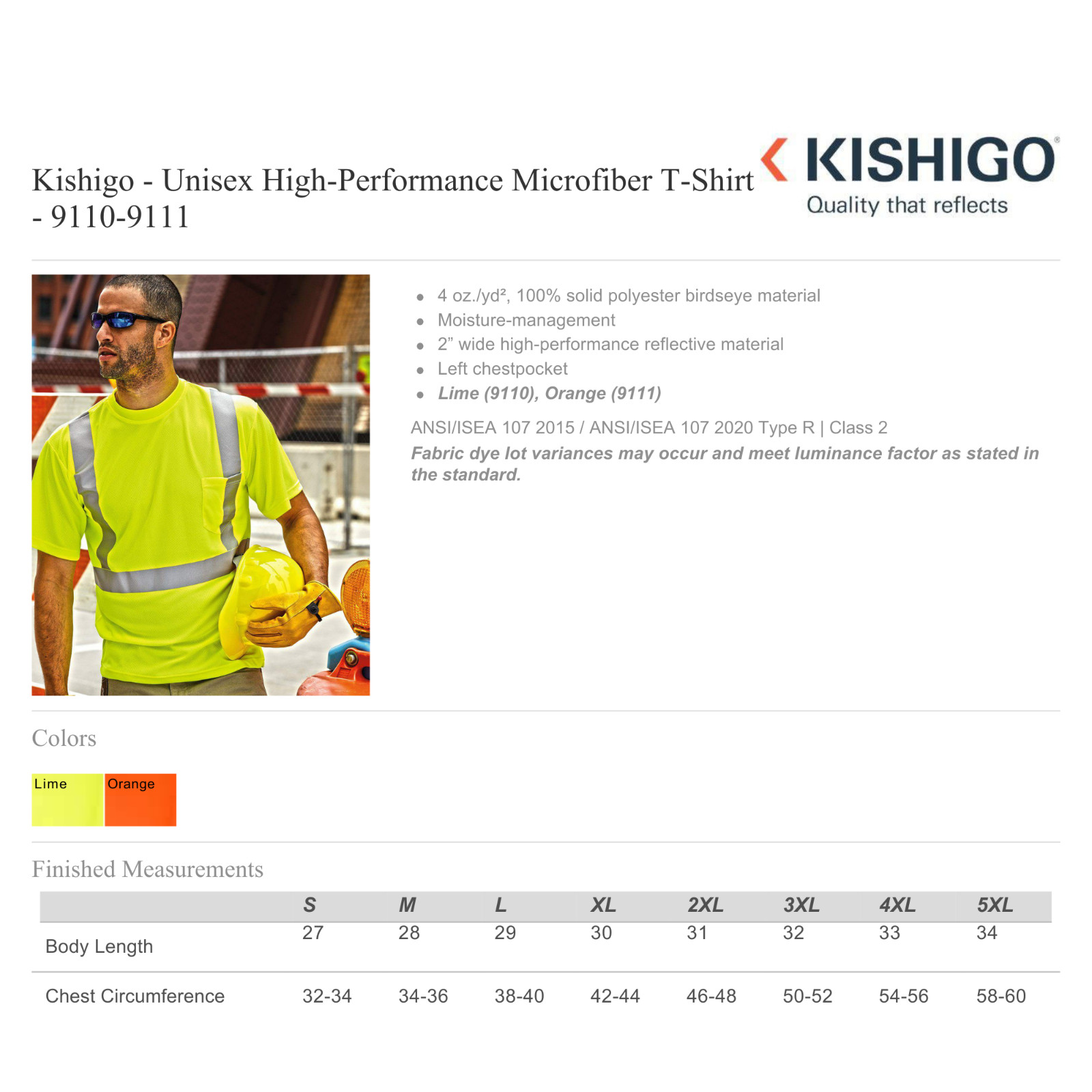 Hi Vis Kishigo Reflective Safety Work Short Sleeve Pocket High Visibility gallery