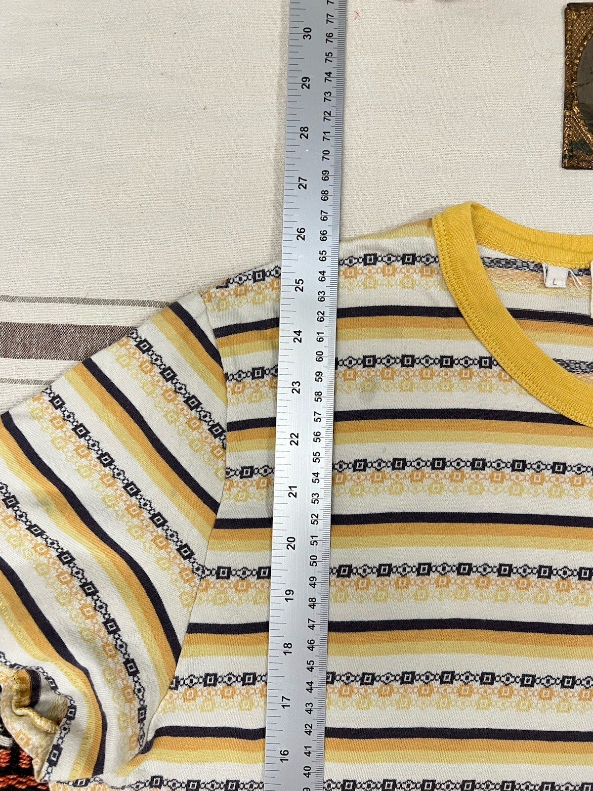 LVC T-Shirt L Levi's Vintage Clothing Casuals Yellow Ringer Fancy Stripe Rare gallery
