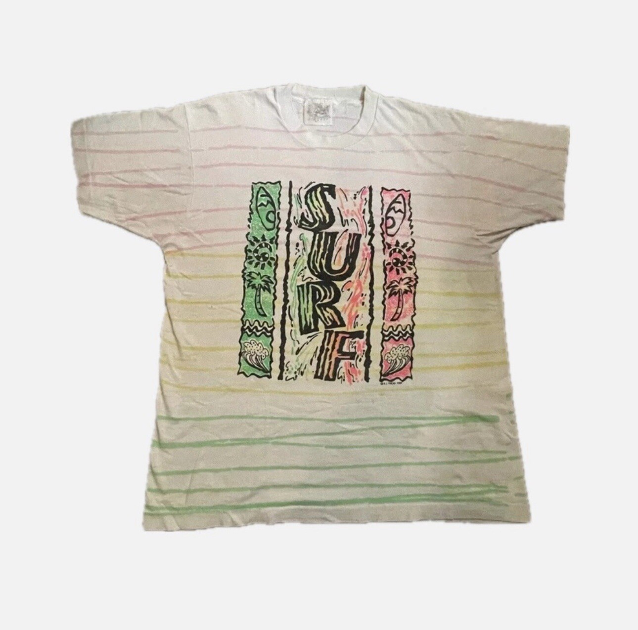 Vintage 90s Surf Mania T-Shirt XL Single Stitch Neon Surfing Palm Trees gallery