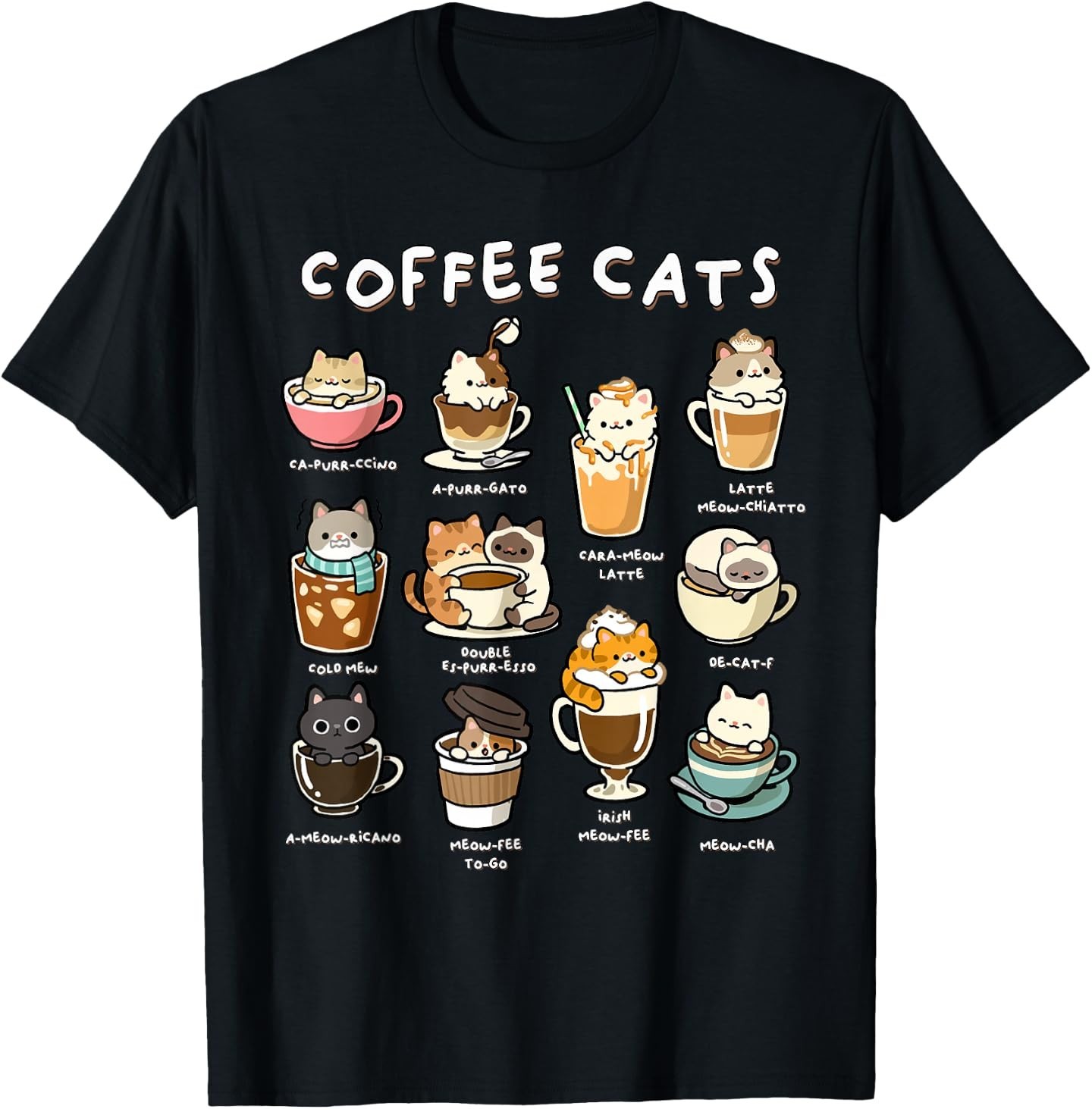 Cute Coffee Cats Kawaii Pun Funny Cat Lover Barista T-Shirt