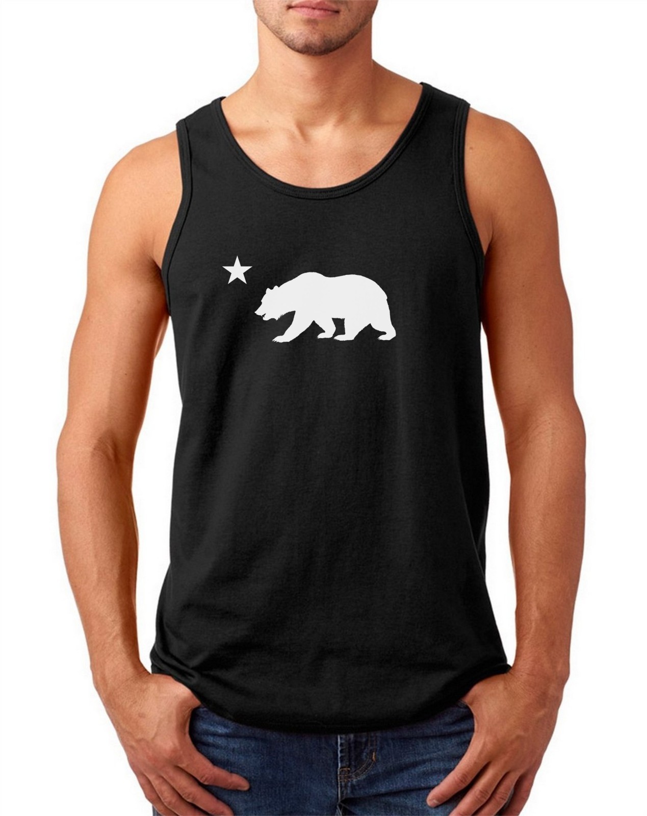 Mens Tank Top California Republic Flag Bear And Star Shirt CALI Bear T-Shirt