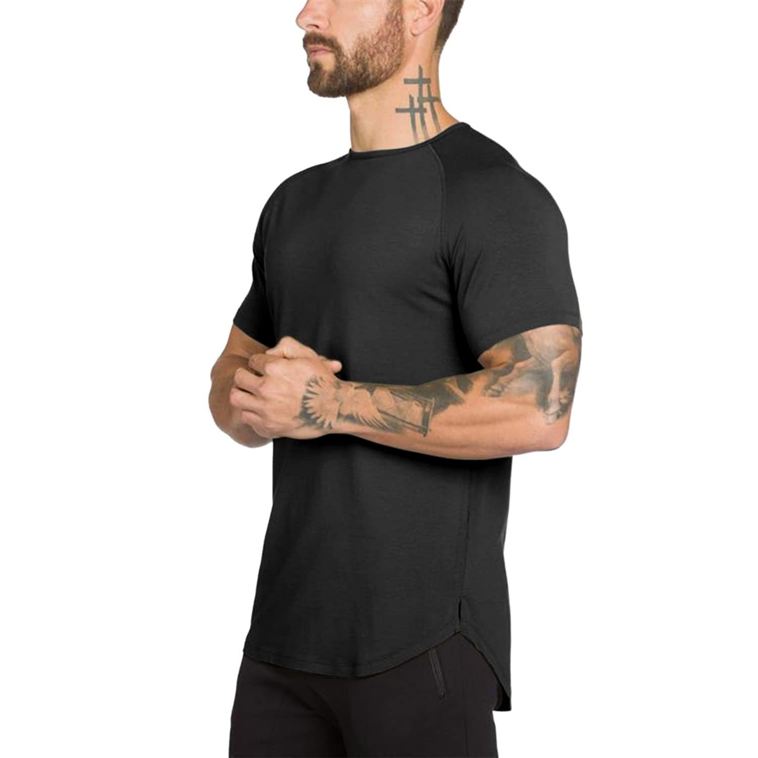 Mens Gym Workout Slim Fit Short Sleeve T-Shirt Cotton Performance Athletic Sh... gallery