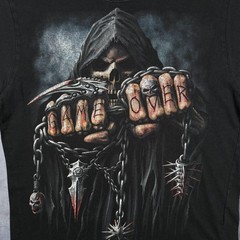 Early 00’s Spiral Direct “Game Over” Goth Grim Reaper Graphic Black T-Shirt XL