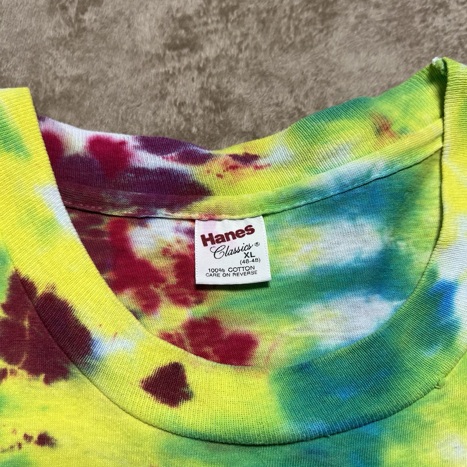 Vintage Hanes Single Stitch Tie Dye T Shirt Size XL Rainbow Swirl Blank 90s gallery